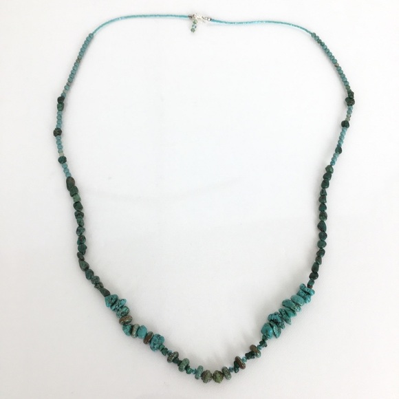 Turquoise Nugget Southwestern Necklace Long Single Strand Beaded Handmade - Picture 11 of 16